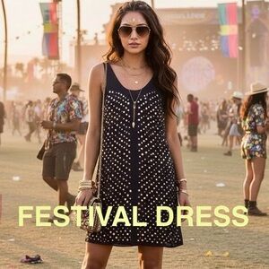 FRENCH CONNECTION FESTIVAL Dress Blue Studded Rockstud Sleeveless Shift boho XS